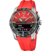Reloj híbrido para hombre Festina Connected D F23000/6 con esfera y correa de silicona en color rojo, caja de titanio y pantalla digital integrada que muestra el control de reproducción de música.