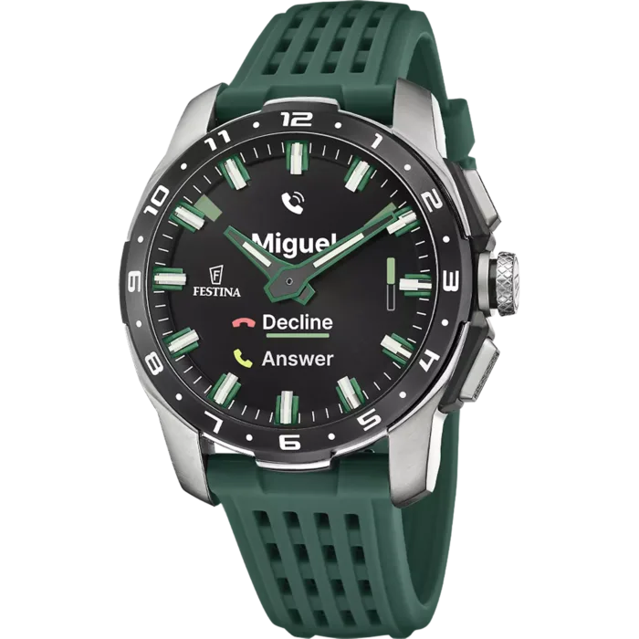 Reloj híbrido Festina Connected F23305/1 de hombre en titanio con correa de silicona verde.