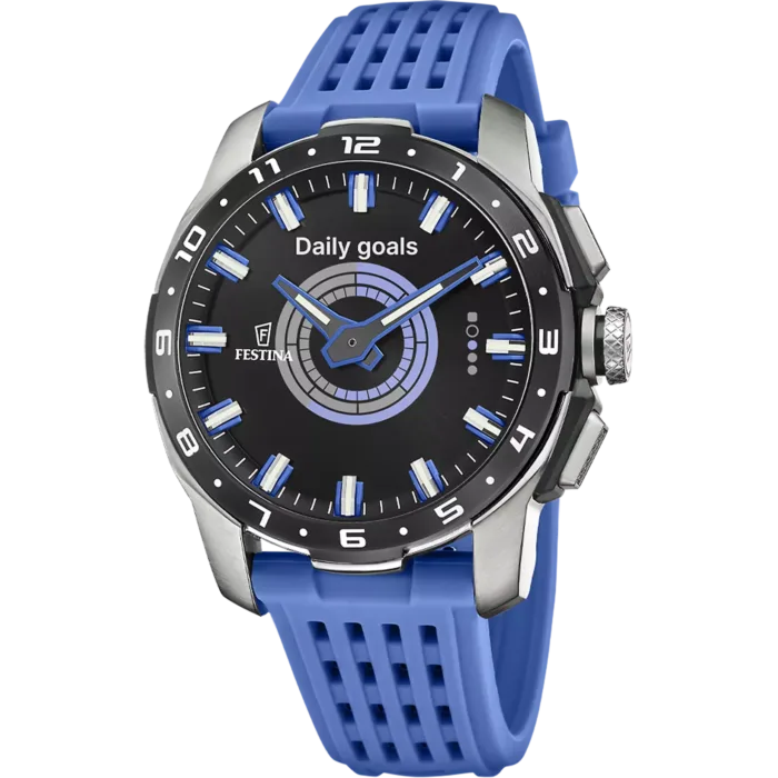 Reloj híbrido inteligente Festina Connected F23305/2 de hombre en titanio con correa azul.