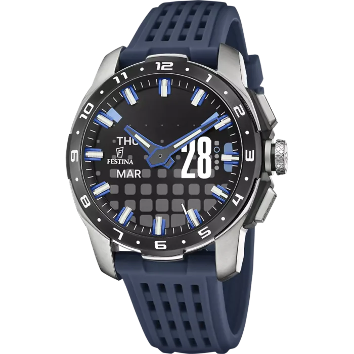 Reloj híbrido inteligente Festina Connected F23305/3 de hombre en titanio con correa azul marino.