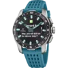 Reloj híbrido Festina Connected F23305/5 para hombre con caja de titanio, correa de caucho azul turquesa y pantalla con notificación de mensaje.