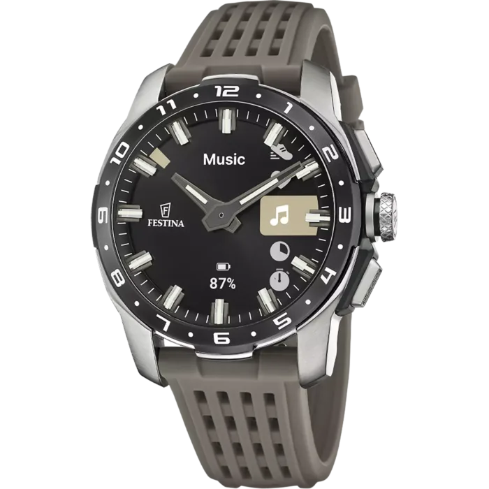 Reloj híbrido inteligente Festina Connected F23305/6 de hombre en titanio con correa de caucho negra.