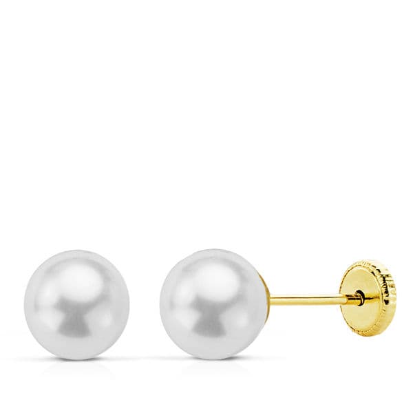 18K PENDIENTES ORO AMARILLO PERLA CULTIVDAD 6 MM CIERRE TUERCA