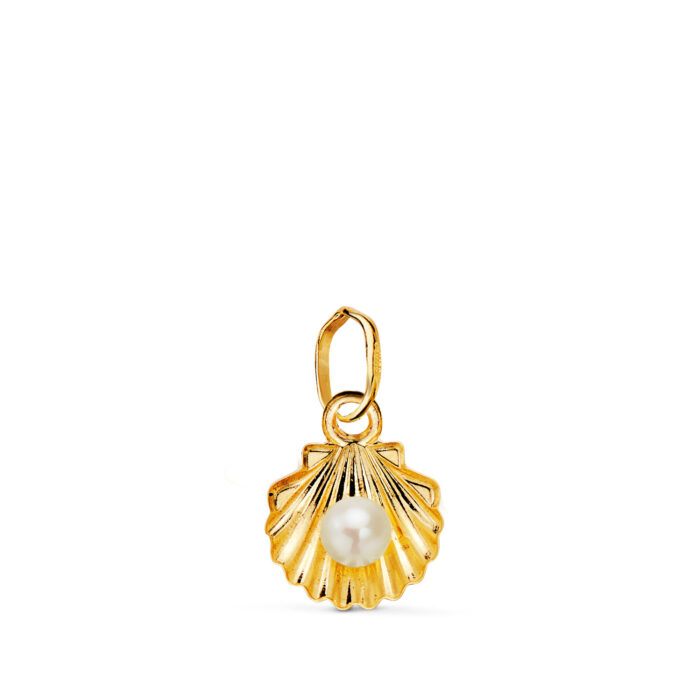 18K COLGANTE ORO AMARILLO CONCHA  10 MM ACABADO PULIDO CON REASA MEDIA CAÑA