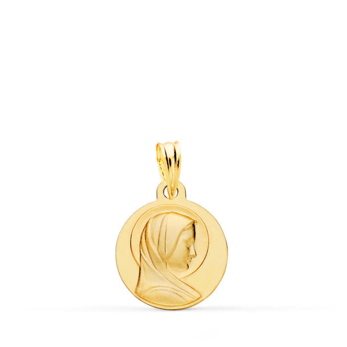 9K MEDALLA ORO AMARILLO MARIA FRANCESA PERFIL MATIZADA 14 MM