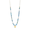 Collar Lotus Style LS2553-1/1 de acero dorado con cuentas azules y colgante de corazón.