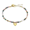 Pulsera Lotus Style LS2553-2/2 de acero inoxidable dorado con cuentas multicolores y colgante de corazón.