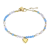 Pulsera Lotus Style LS2553-2/3 de acero inoxidable dorado con cuentas azul claro y colgante de corazón.