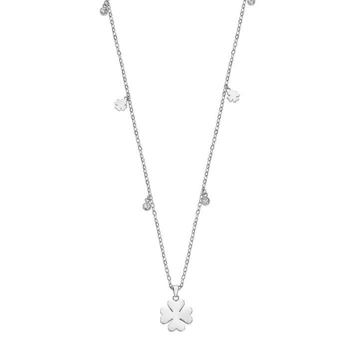 Collar de acero inoxidable Lotus Style Old Money LS2601-1/1 para mujer con colgante de trébol y circonitas en la cadena