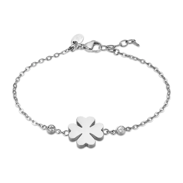 Pulsera de acero inoxidable Lotus Style Old Money LS2601-2/1 para mujer con trébol de cuatro hojas central y circonitas