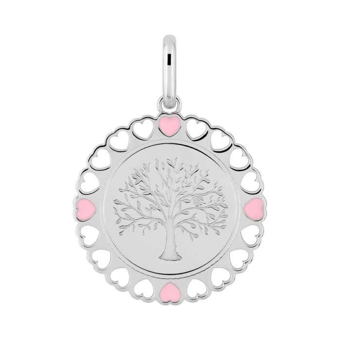 Colgante de plata de ley rodiada con detalles de lacado rosa y corazones calados referencia (AG)336457