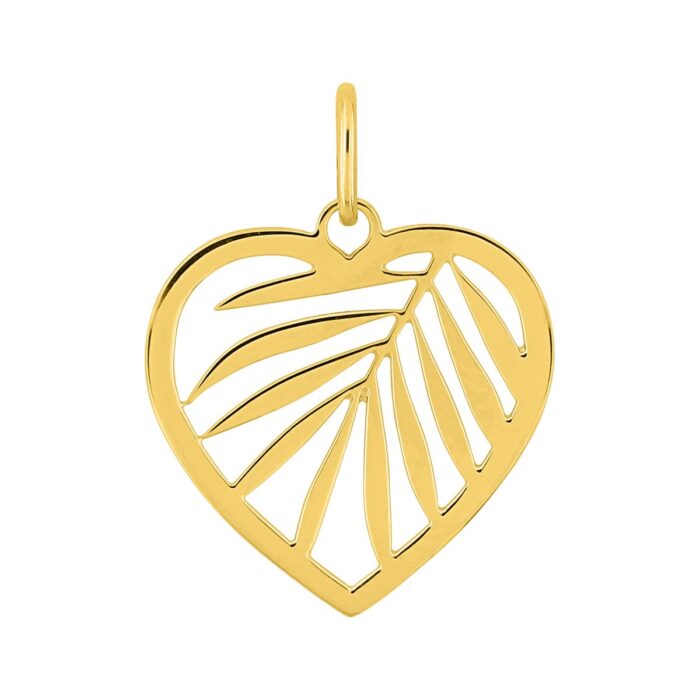 Colgante de oro amarillo de 9 quilates en forma de corazón calado con motivo de hoja de palmera referencia (9)397578.00 de Joyería Palacios