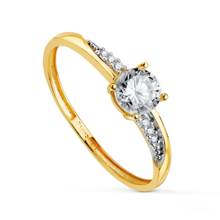 18K SOLITARIO ORO BICOLOR 4 GARRAS CON CIRCONITA CUERPO CON CIRCONITAS. MEDIDA CIRCONITA: 5,5 MM