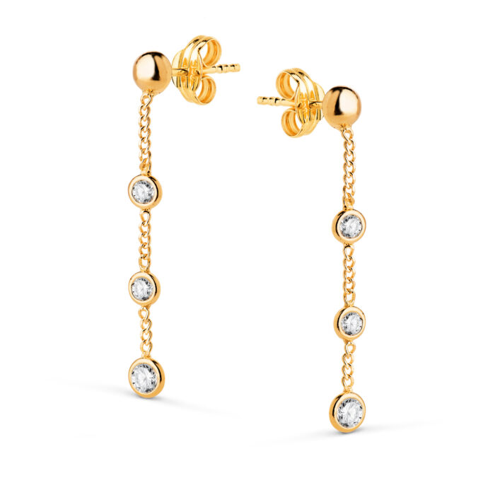 18K PENDIENTES ORO AMARILLO LARGOS CON CADENA Y CIRCONITA EN BOCEL. MEDIDA: 28 MM. CIERRE PRESION