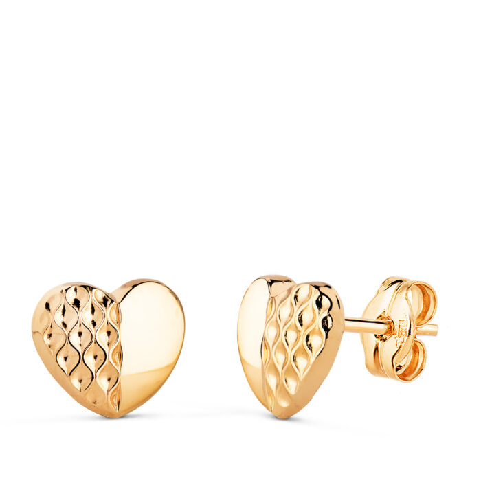 18K PENDIENTES ORO AMARILLO CORAZONES EN BRILLO. MEDIDA: 8 X 7 MM. CIERRE PRESION