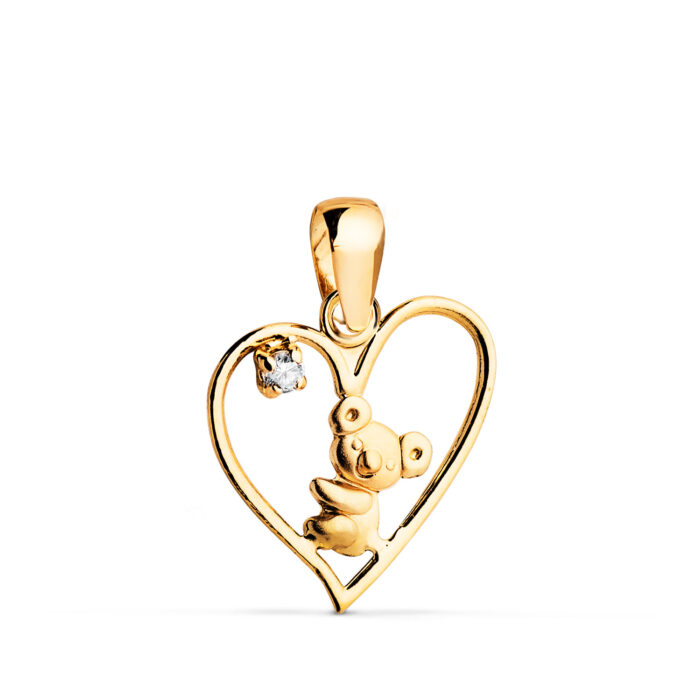 18K COLGANTE ORO AMARILLO CORAZON Y KOALA CON CIRCONITA. MEDIDA: 15 X 14 MM