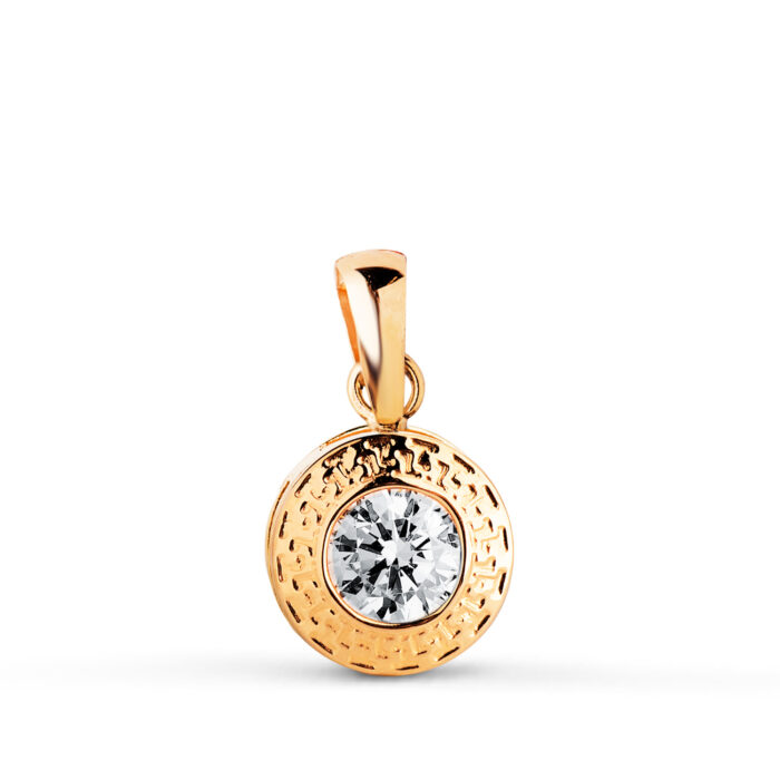 18K COLGANTE ORO AMARILLO CHATON GRECA CON CIRCONITA. MEDIDA: 8,5 MM.